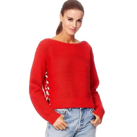 NEW 360SWEATER RED BOATNECK LACE-UP SWEATER - Picture 1 of 7